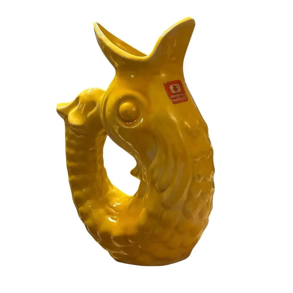 Villa Bologna Malta Gluggle Fish Vase Glossy Yellow Ceramic Vase Stickered